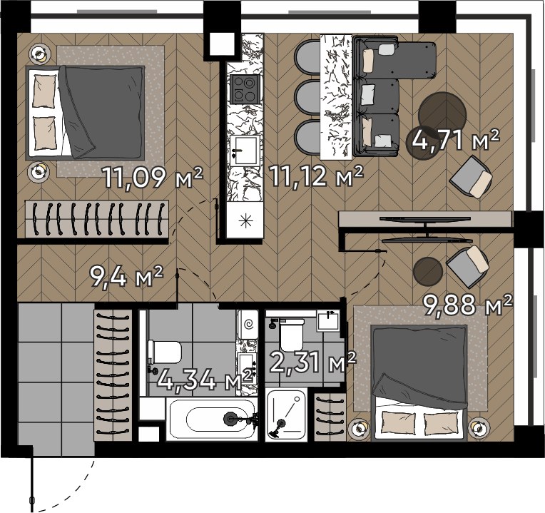 Планировка 52.85 м²