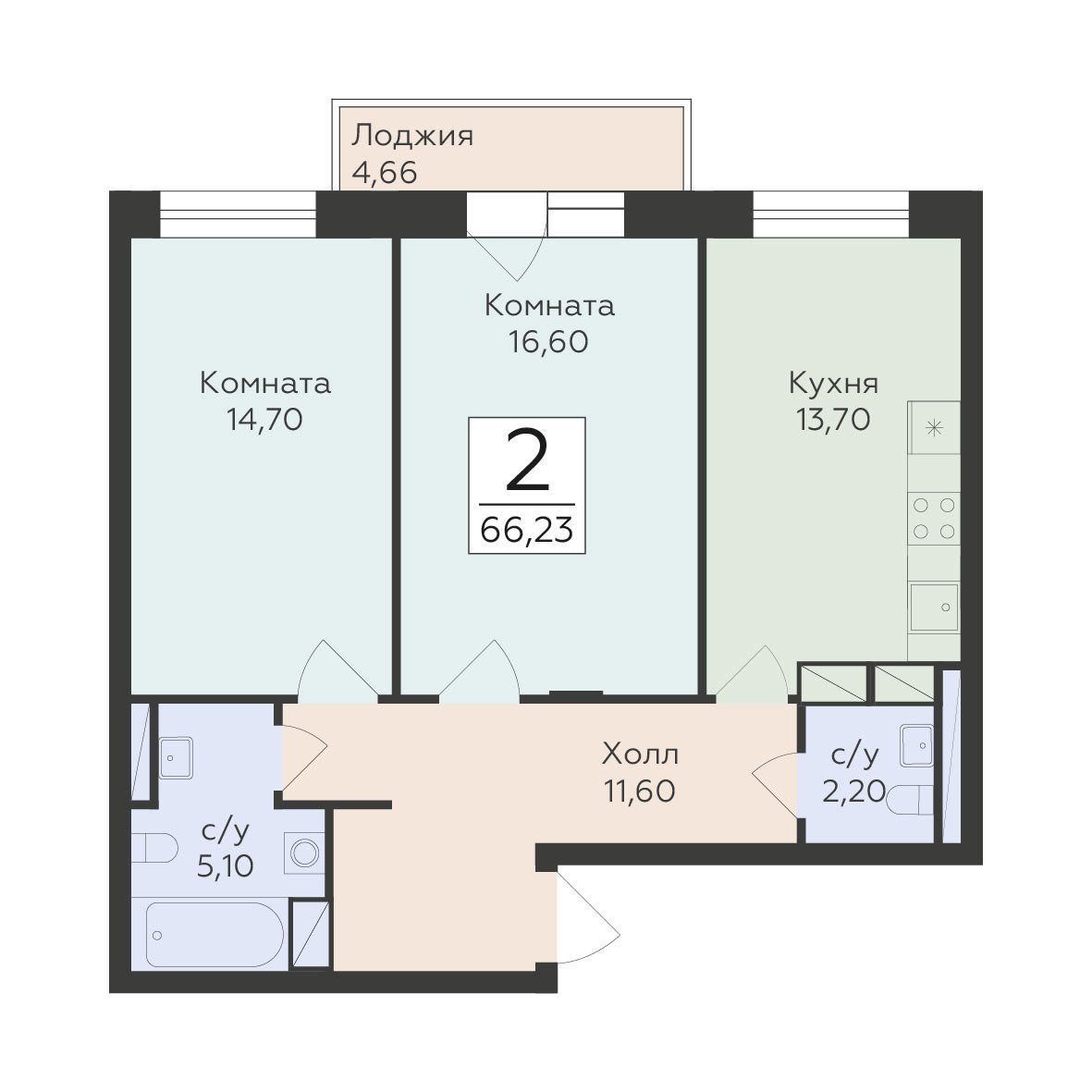 Планировка 66.23 м²