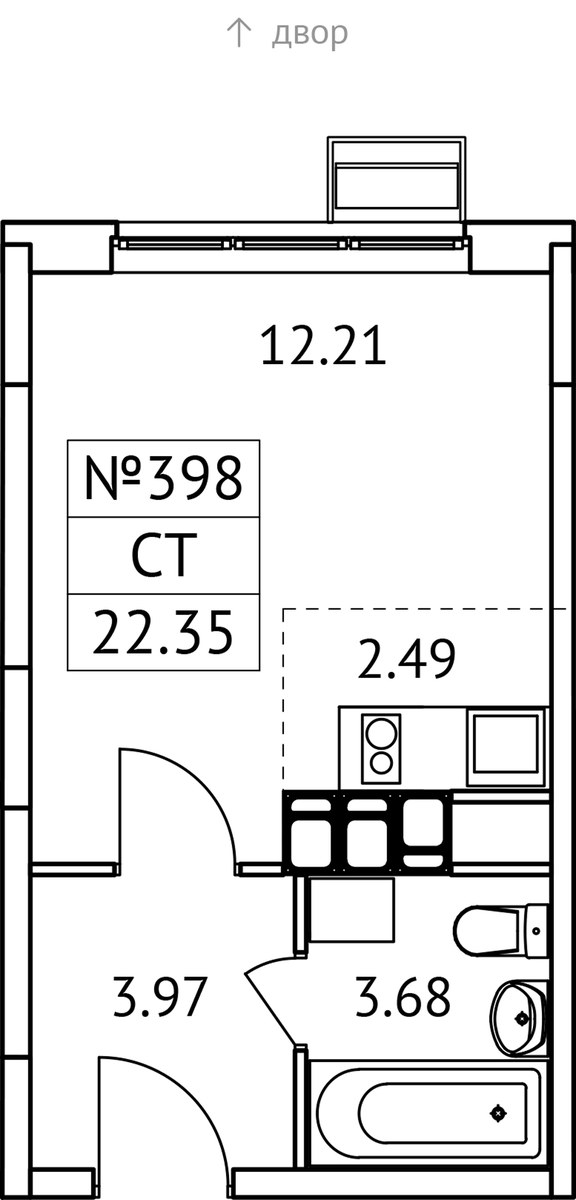 Планировка: Студия, 22.35 м²
