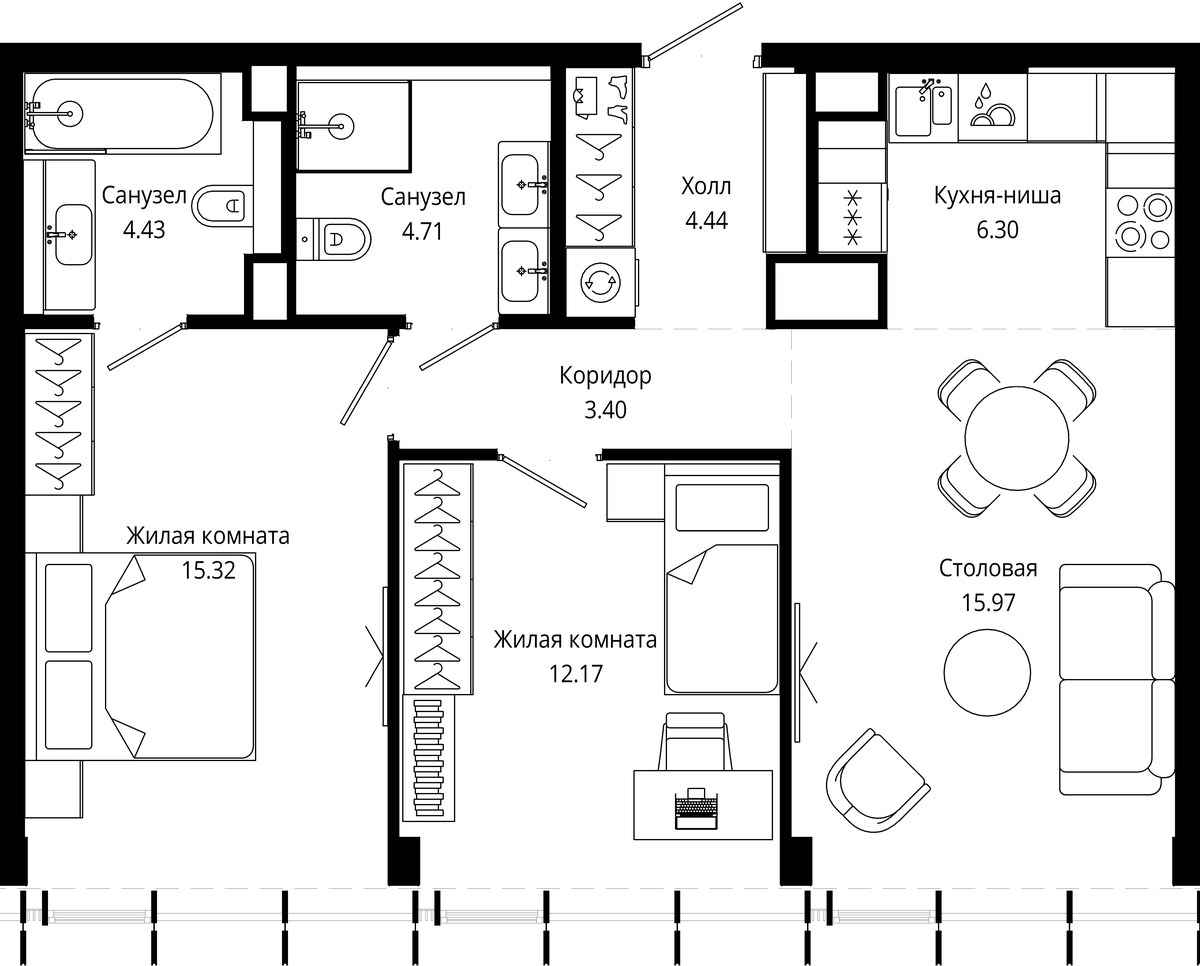 Планировка 66.8 м²