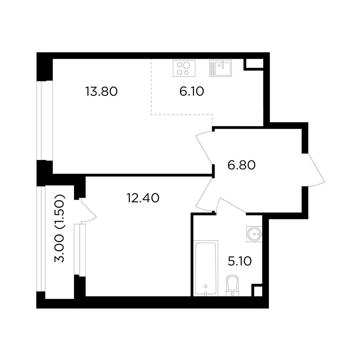 Планировка 45.7 м²