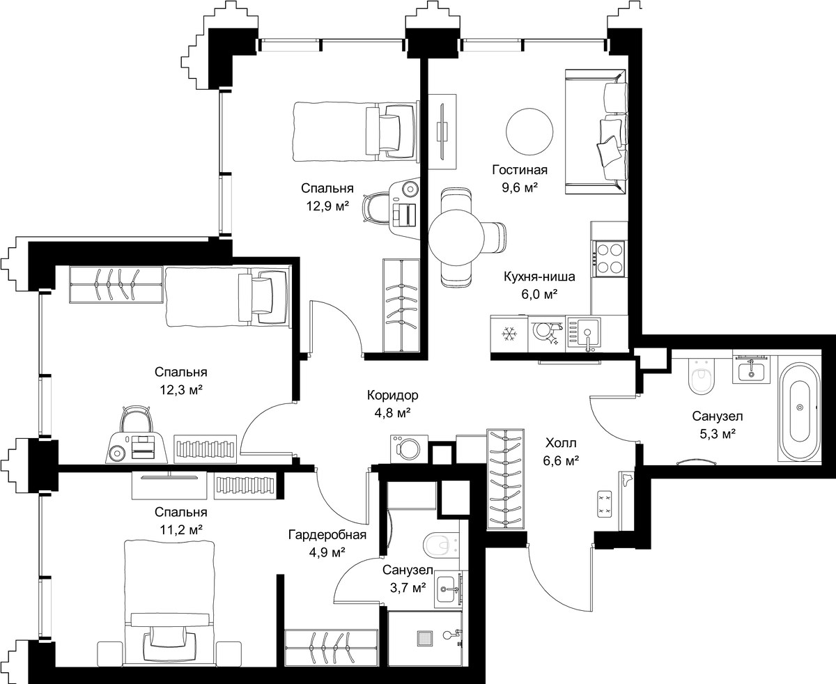 Планировка 77.3 м²