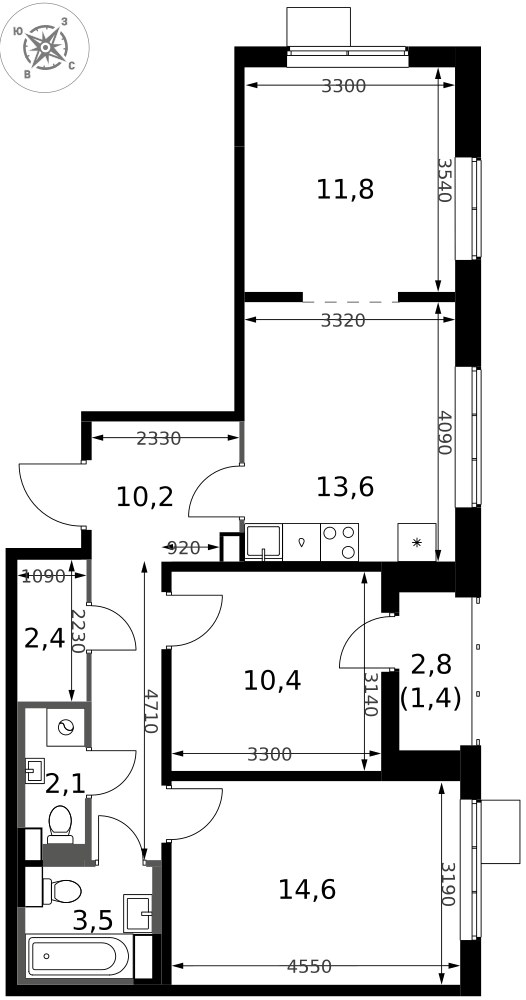 Планировка 71.1 м²
