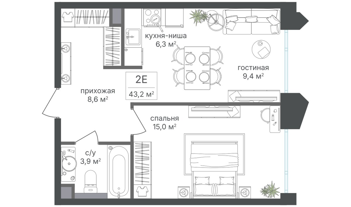 Планировка 43.1 м²