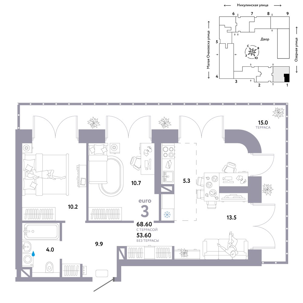 Планировка 68.6 м²