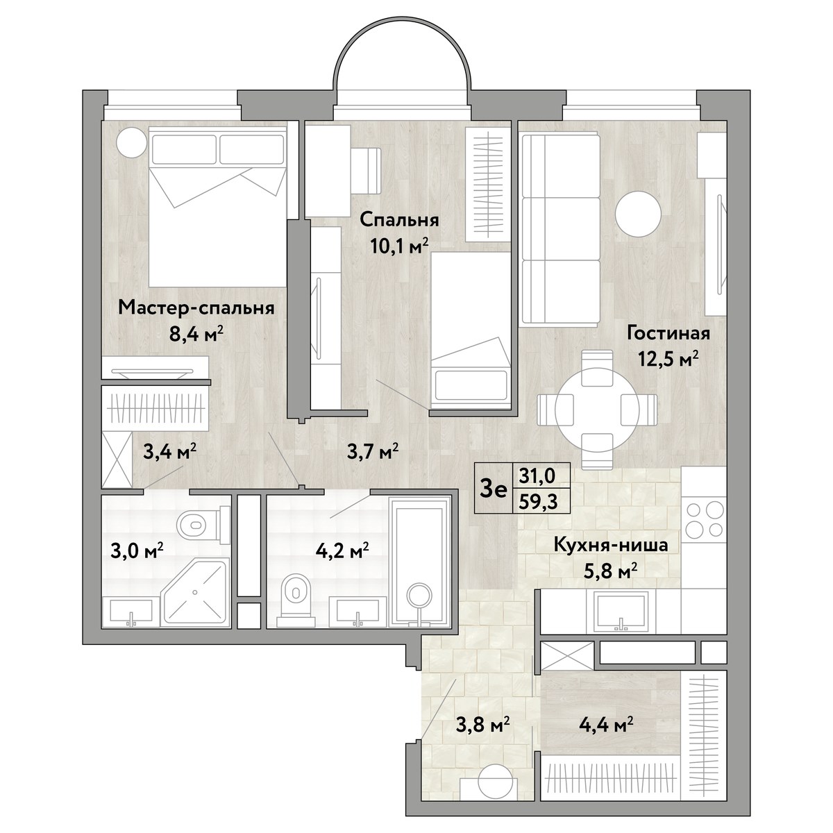 Планировка 59.3 м²