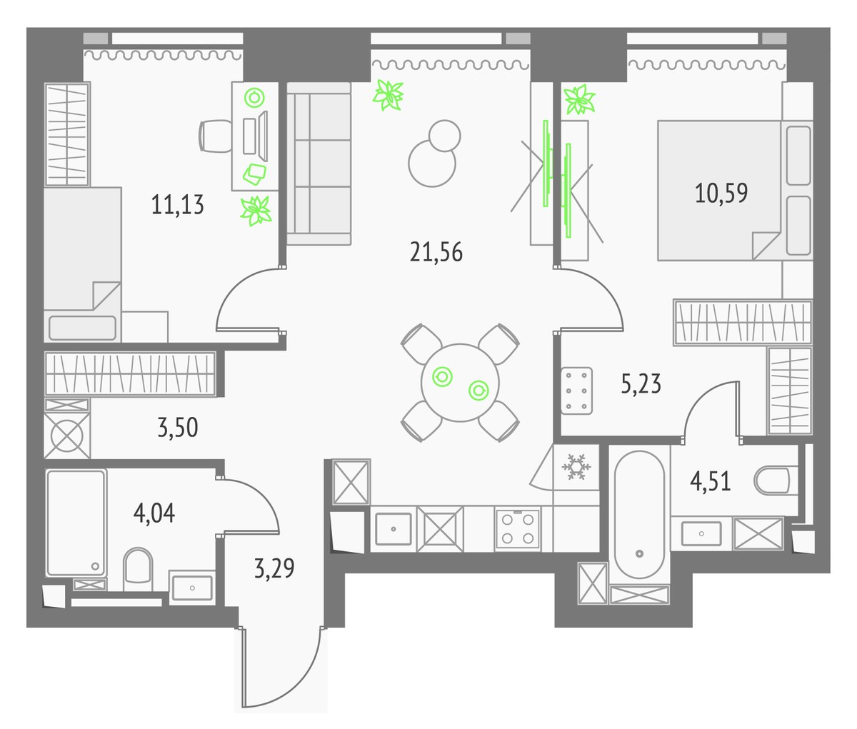 Планировка 63.85 м²