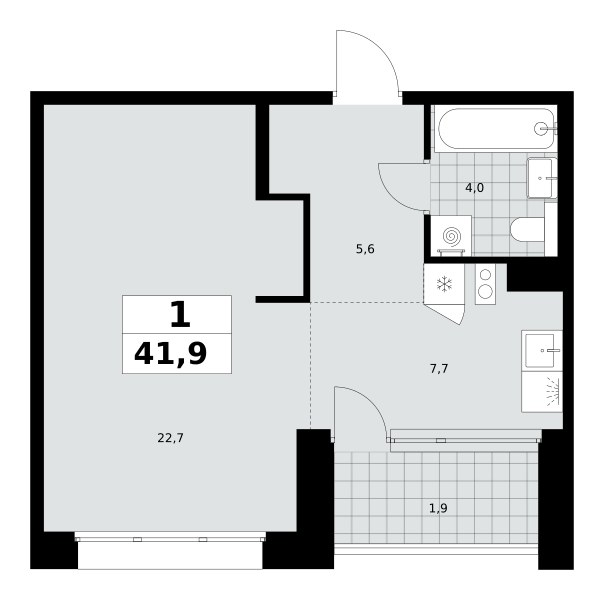 Планировка: Студия, 41.9 м²