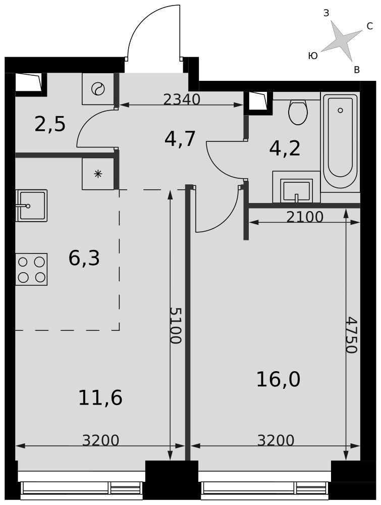 Планировка 45.3 м²