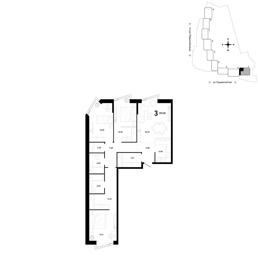 Планировка 109.08 м²