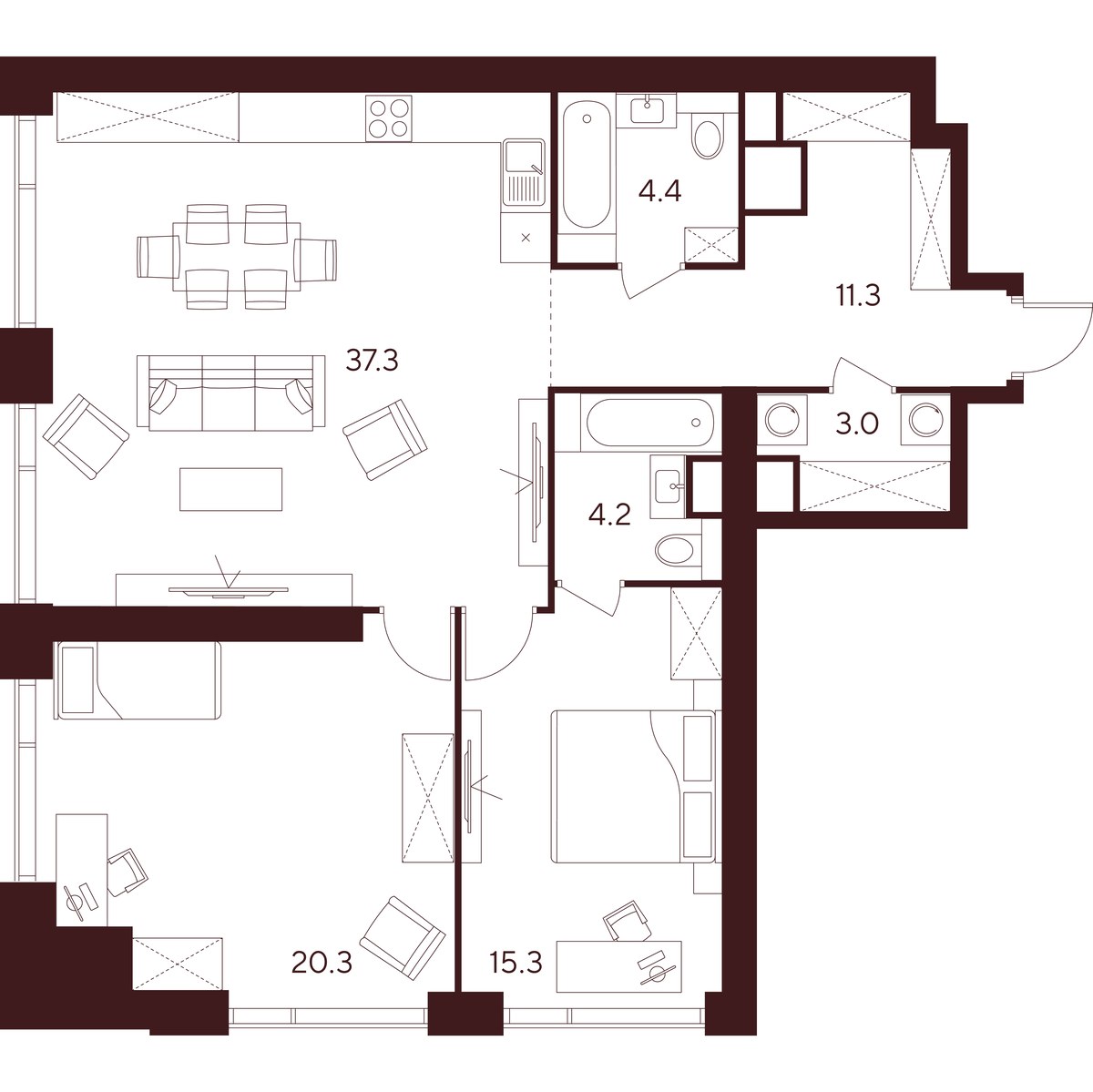 Планировка 95.8 м²