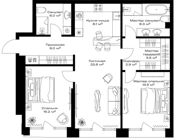Планировка 91.1 м²