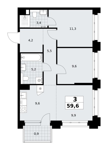 Планировка 59.6 м²