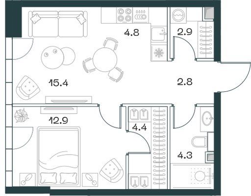 Планировка 47.5 м²