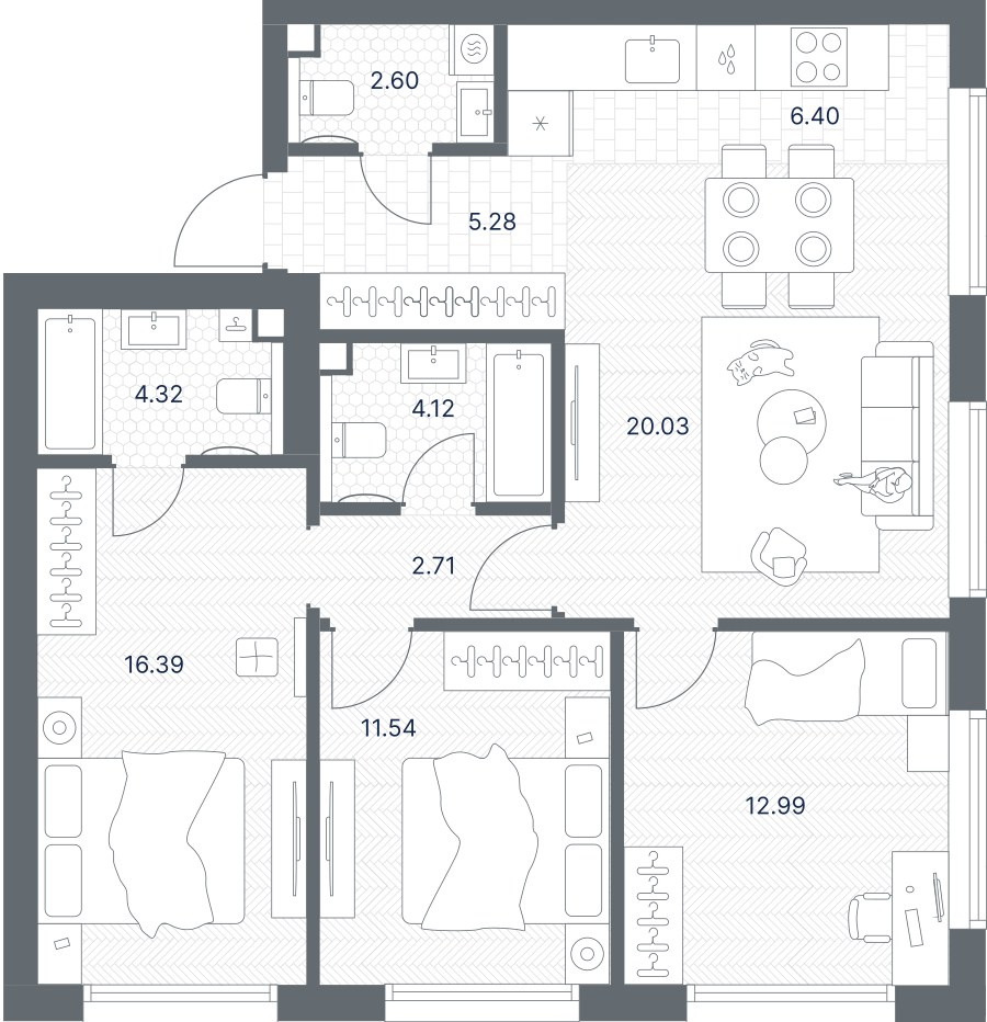 Планировка 86.38 м²