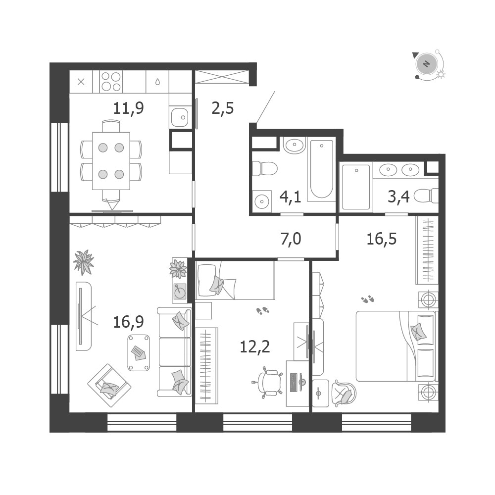 Планировка 74.5 м²