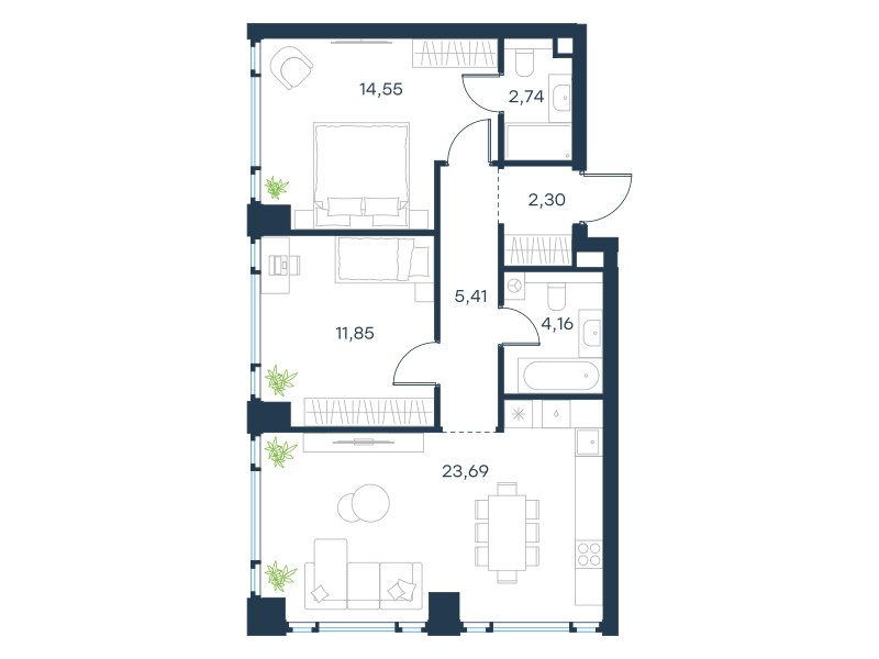 Планировка 64.7 м²