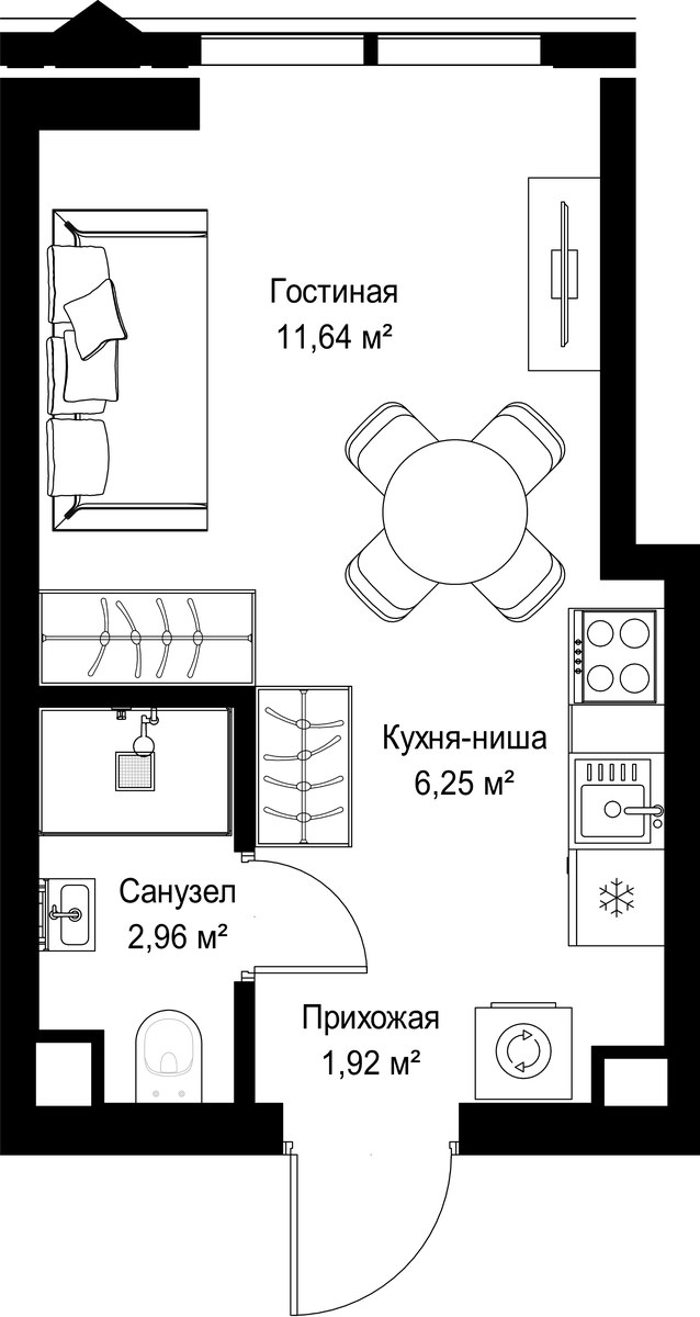 Планировка 22.77 м²