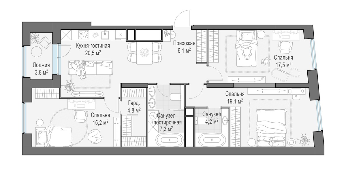 Планировка 93.7 м²