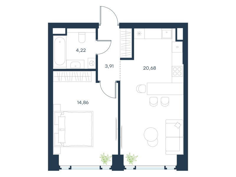 Планировка 43.67 м²