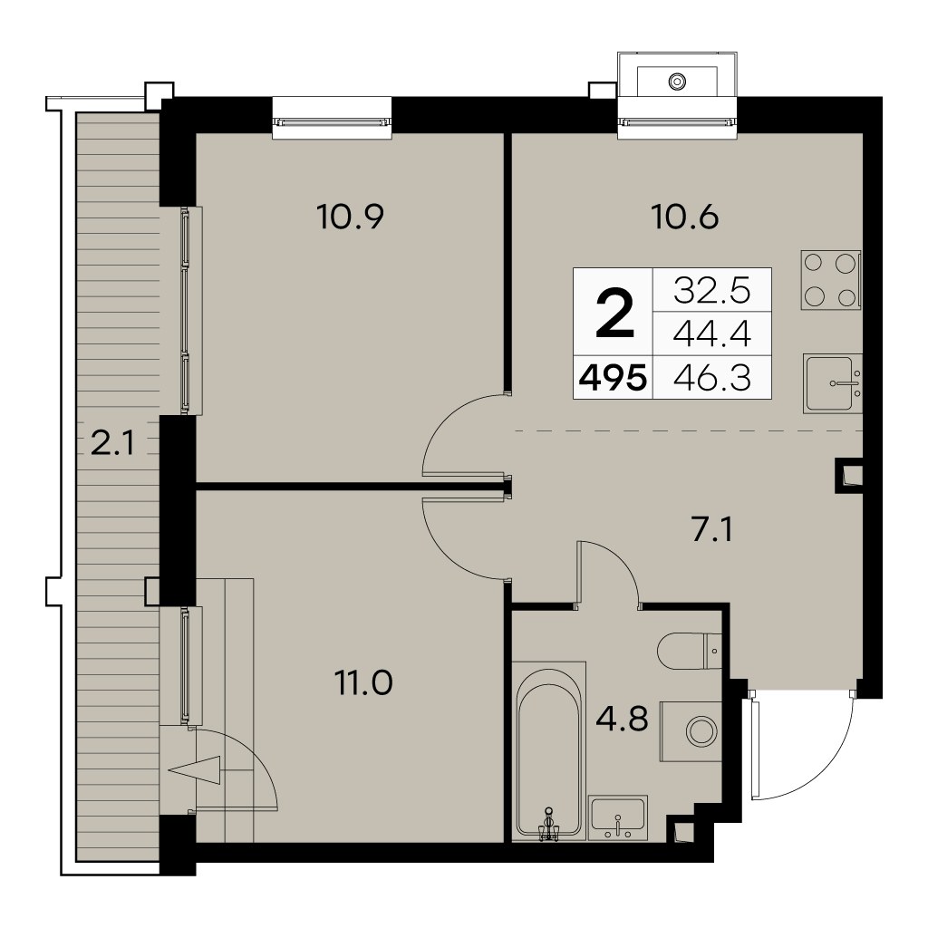 Планировка 46.4 м²