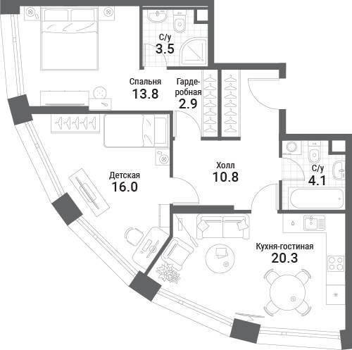 Планировка 71.4 м²