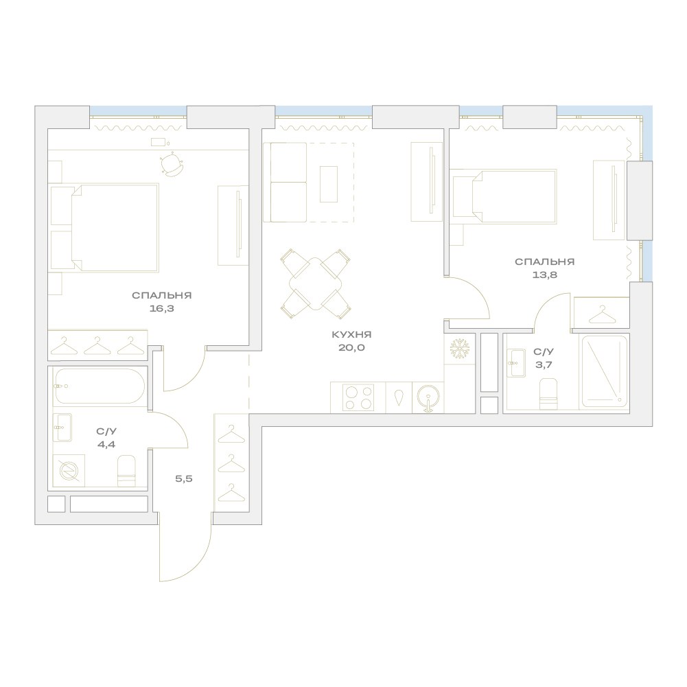 Планировка 63.7 м²
