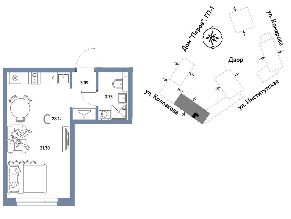Планировка 28.12 м²