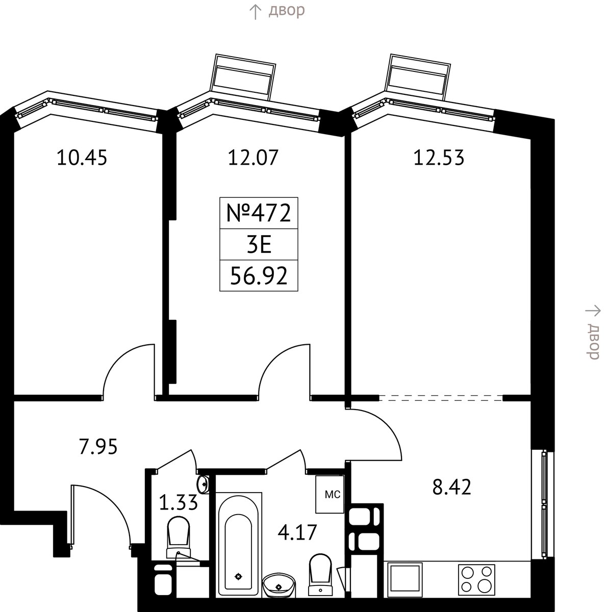 Планировка 56.92 м²