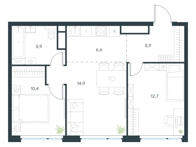 Планировка 56.5 м²