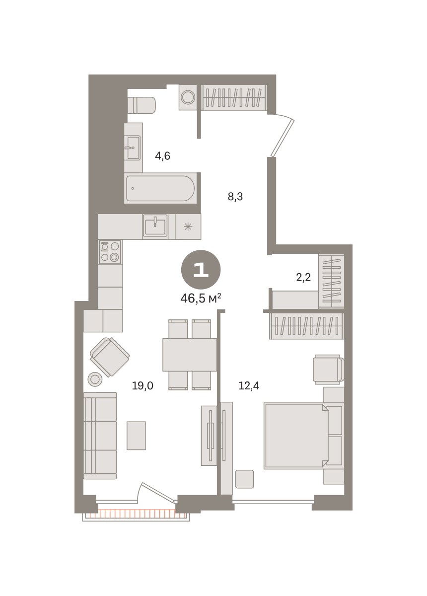 Планировка 46.51 м²
