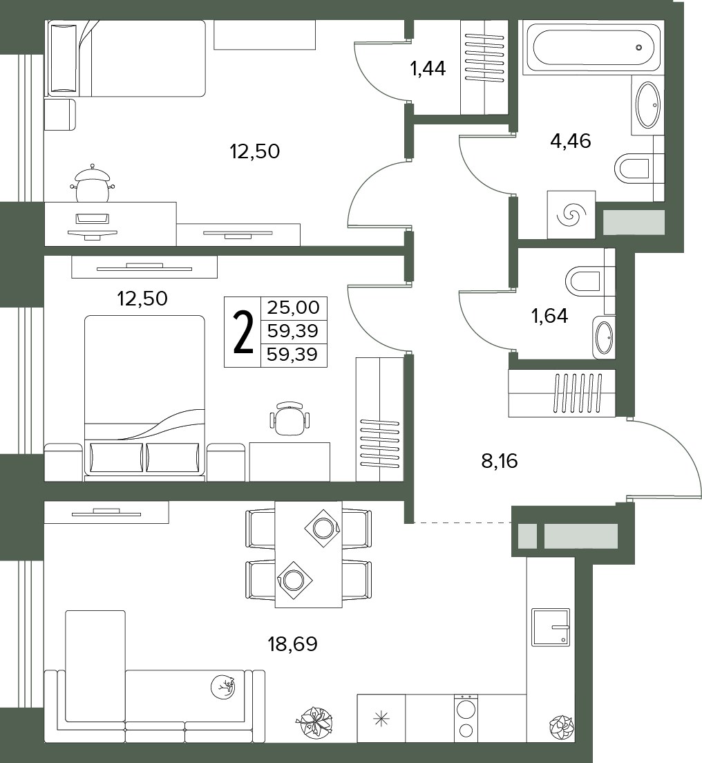 Планировка 59.39 м²