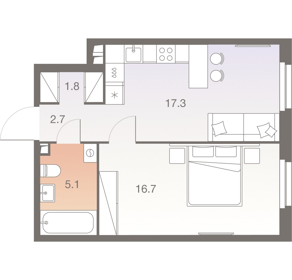 Планировка 43.6 м²
