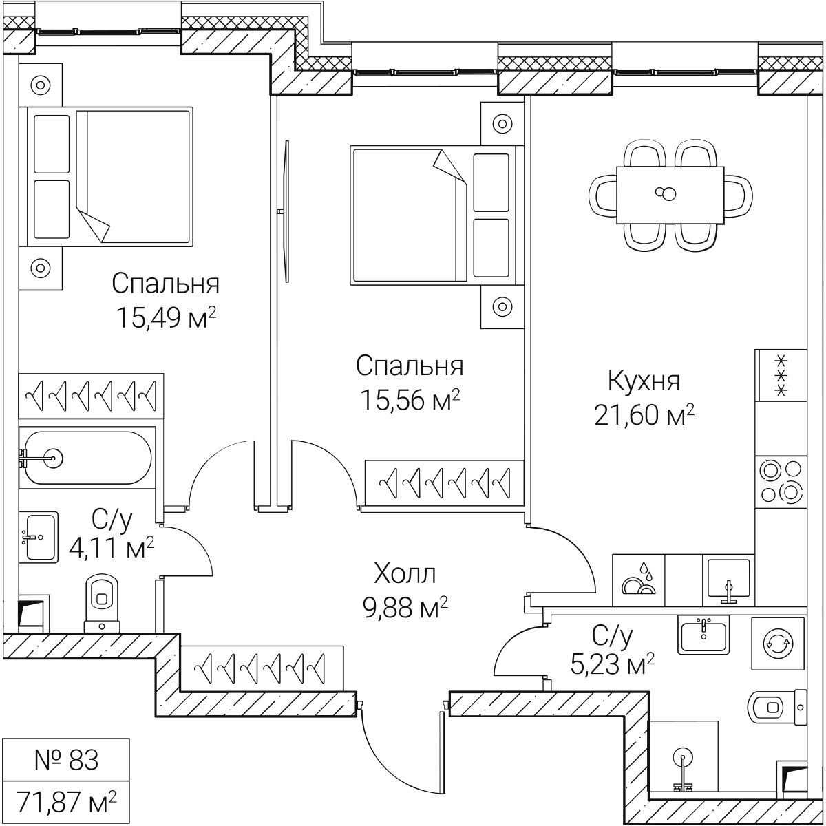 Планировка 71.87 м²
