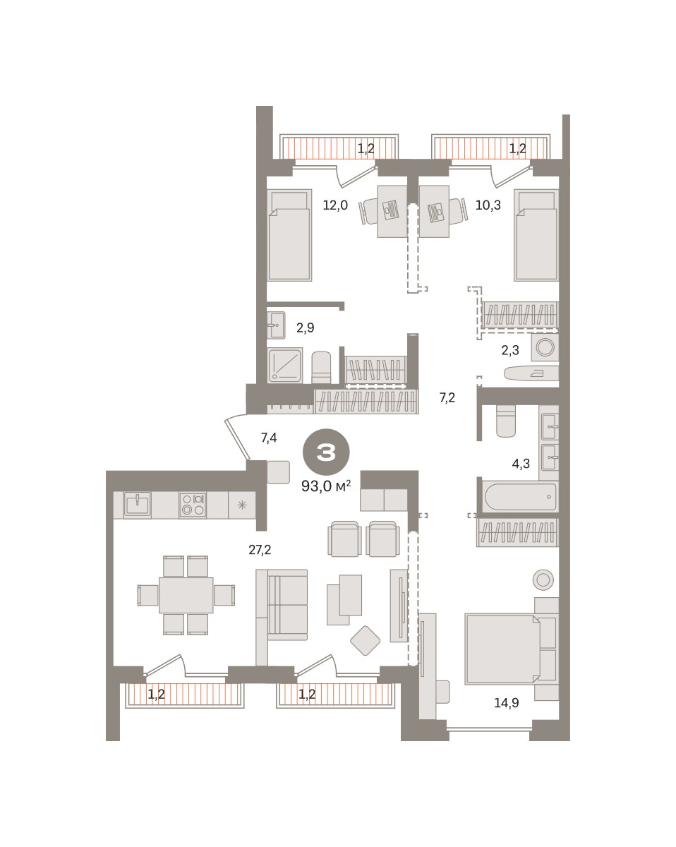 Планировка 93.0 м²