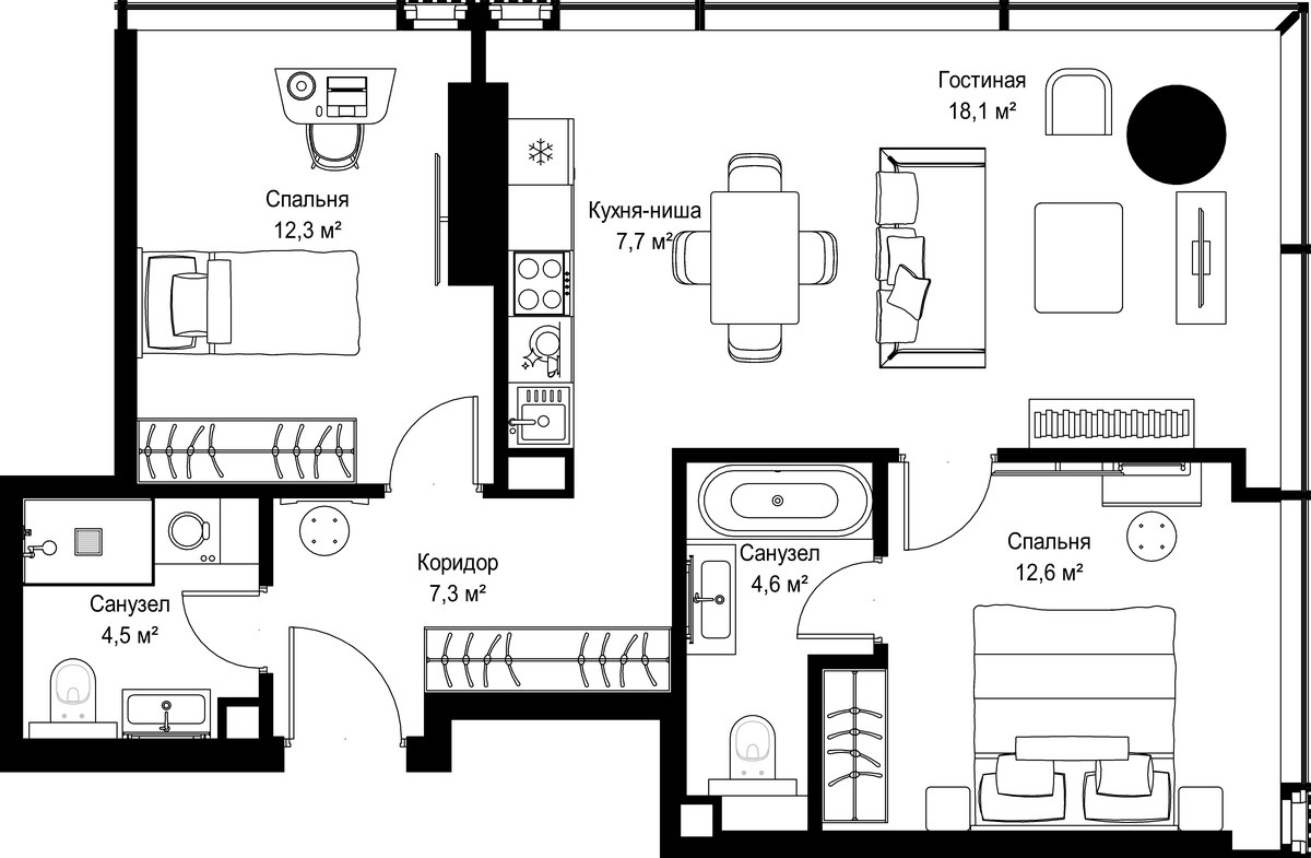 Планировка 67.1 м²