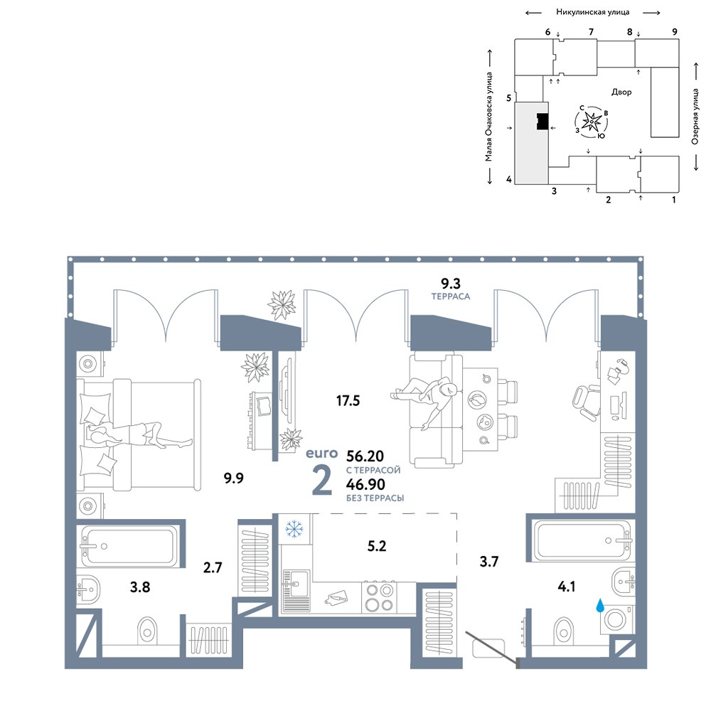 Планировка 56.2 м²