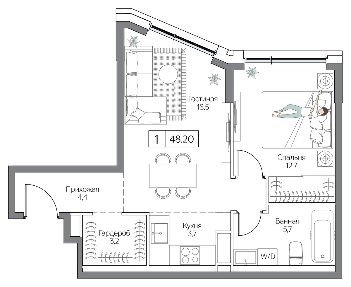 Планировка 48.2 м²