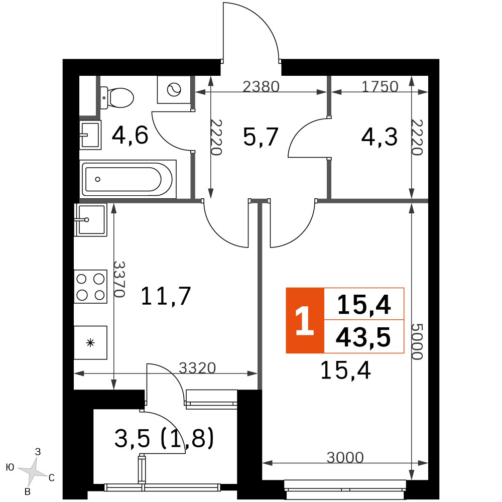 Планировка 41.3 м²