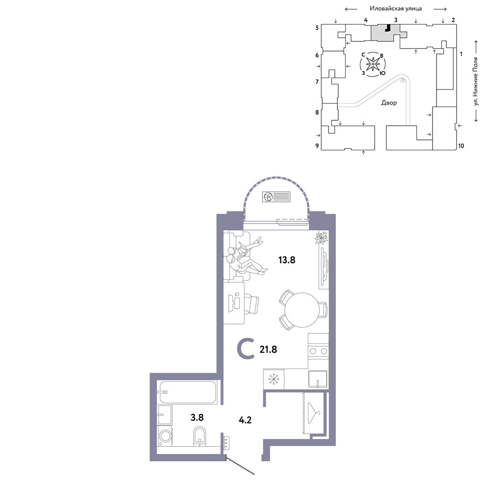 Планировка 21.8 м²
