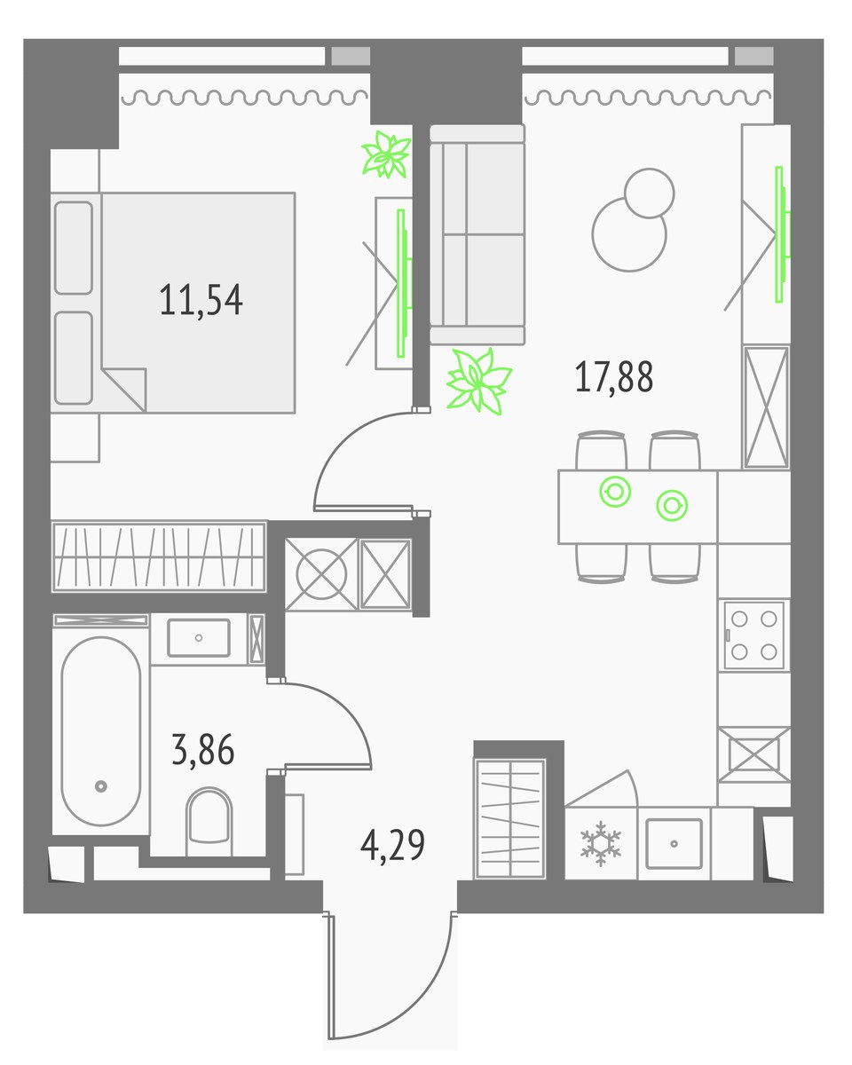 Планировка 38.44 м²