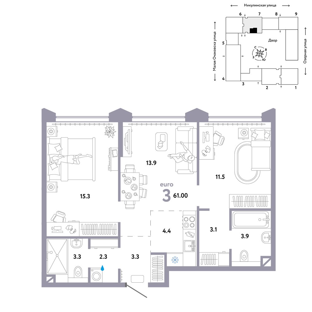 Планировка 61.0 м²