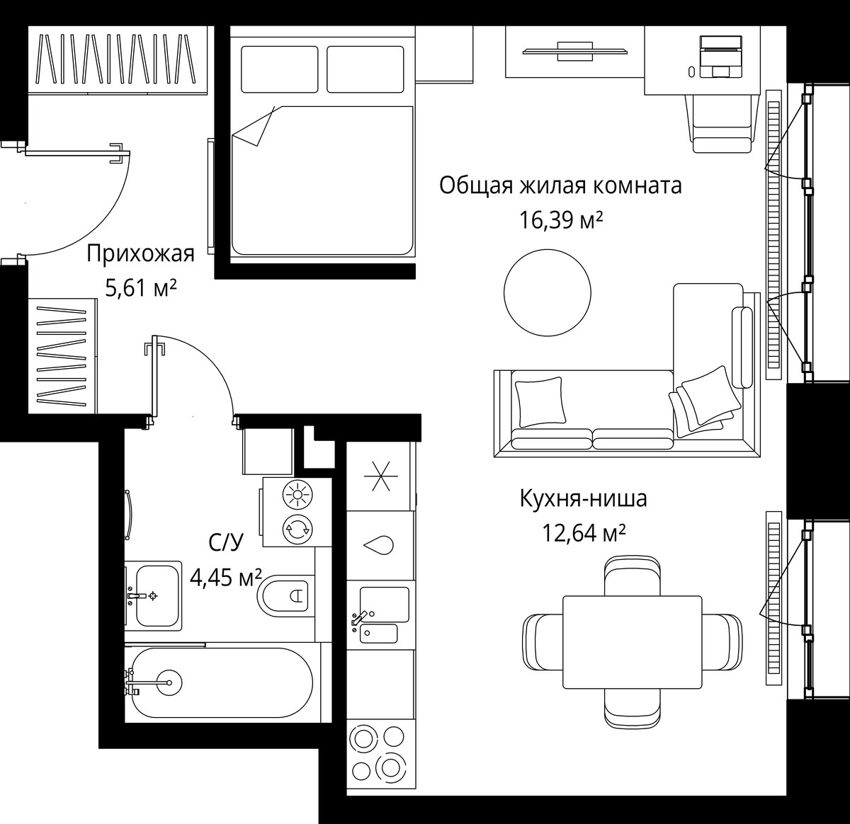 Планировка 39.09 м²