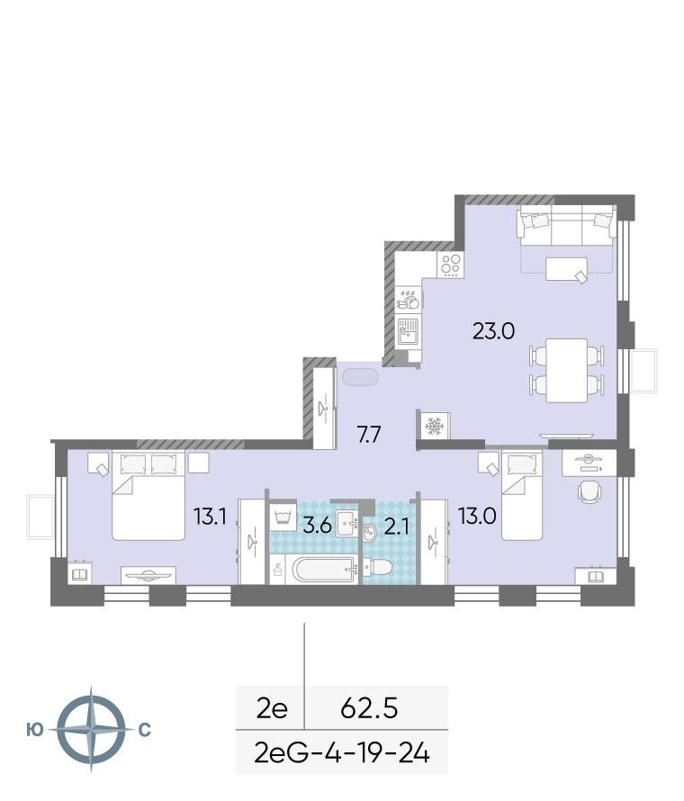 Планировка 62.3 м²