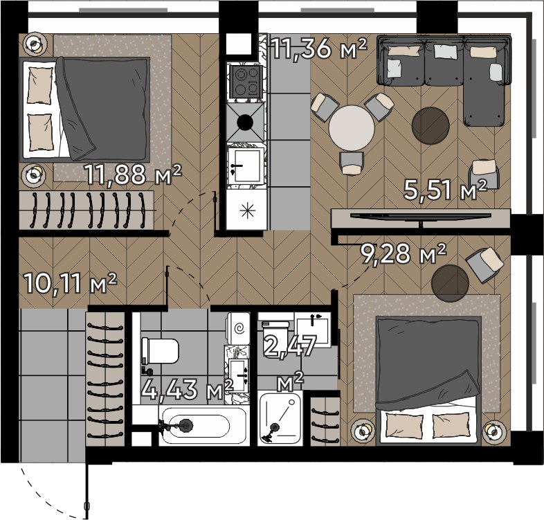 Планировка 55.04 м²