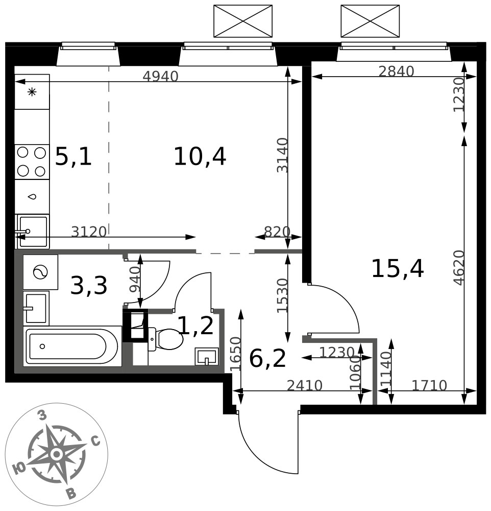 Планировка 41.6 м²
