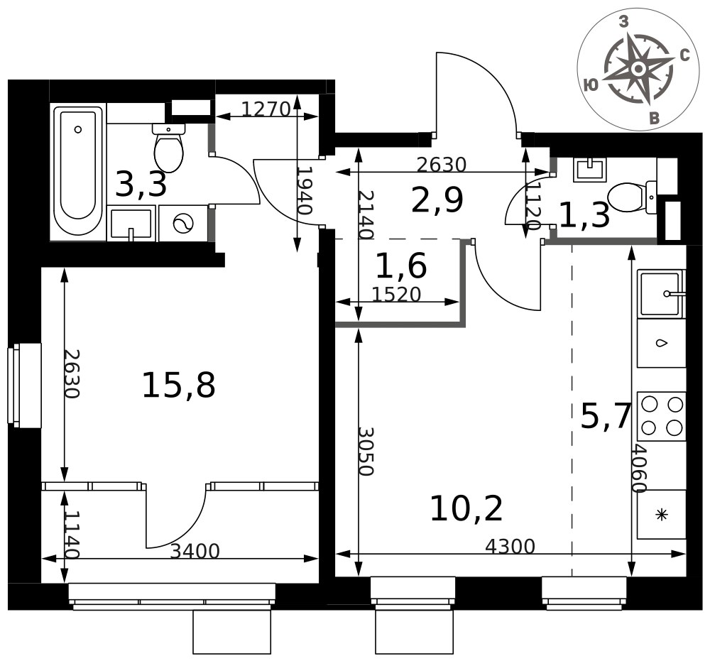 Планировка 40.8 м²