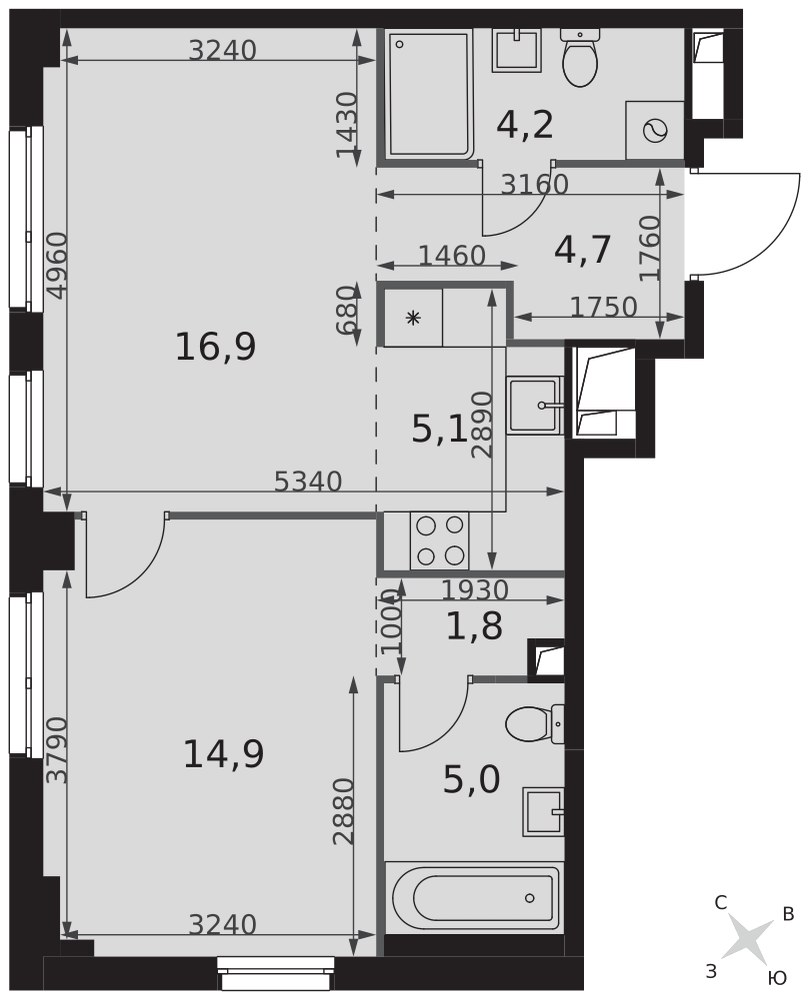 Планировка 52.6 м²