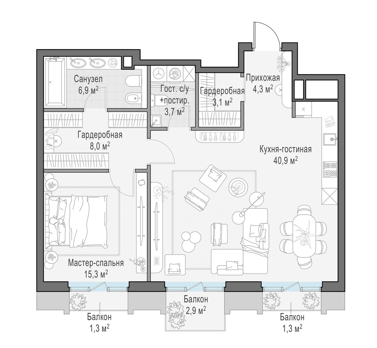 Планировка 84.6 м²
