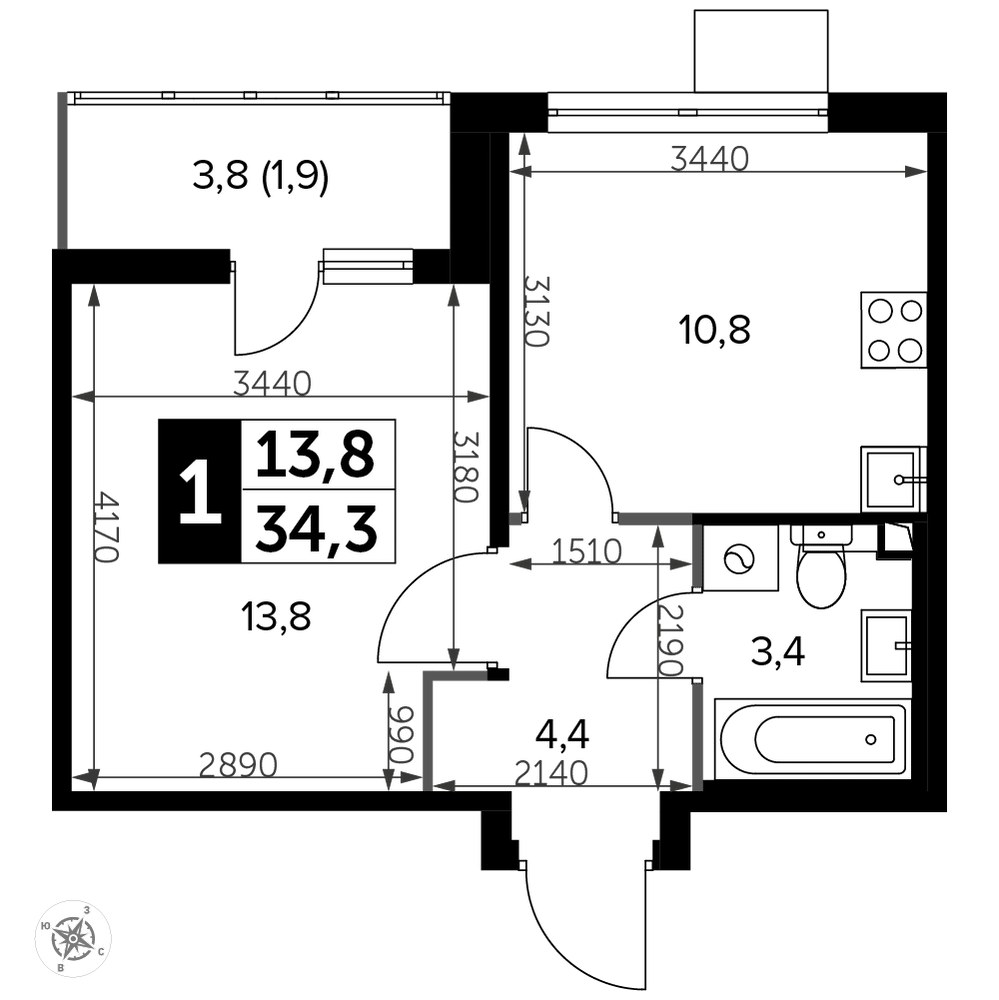 Планировка 34.7 м²